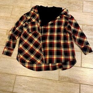 MAJE Lalo Deconstructed Plaid Flannel Long Small Shirt, Asymmetrical Size 2